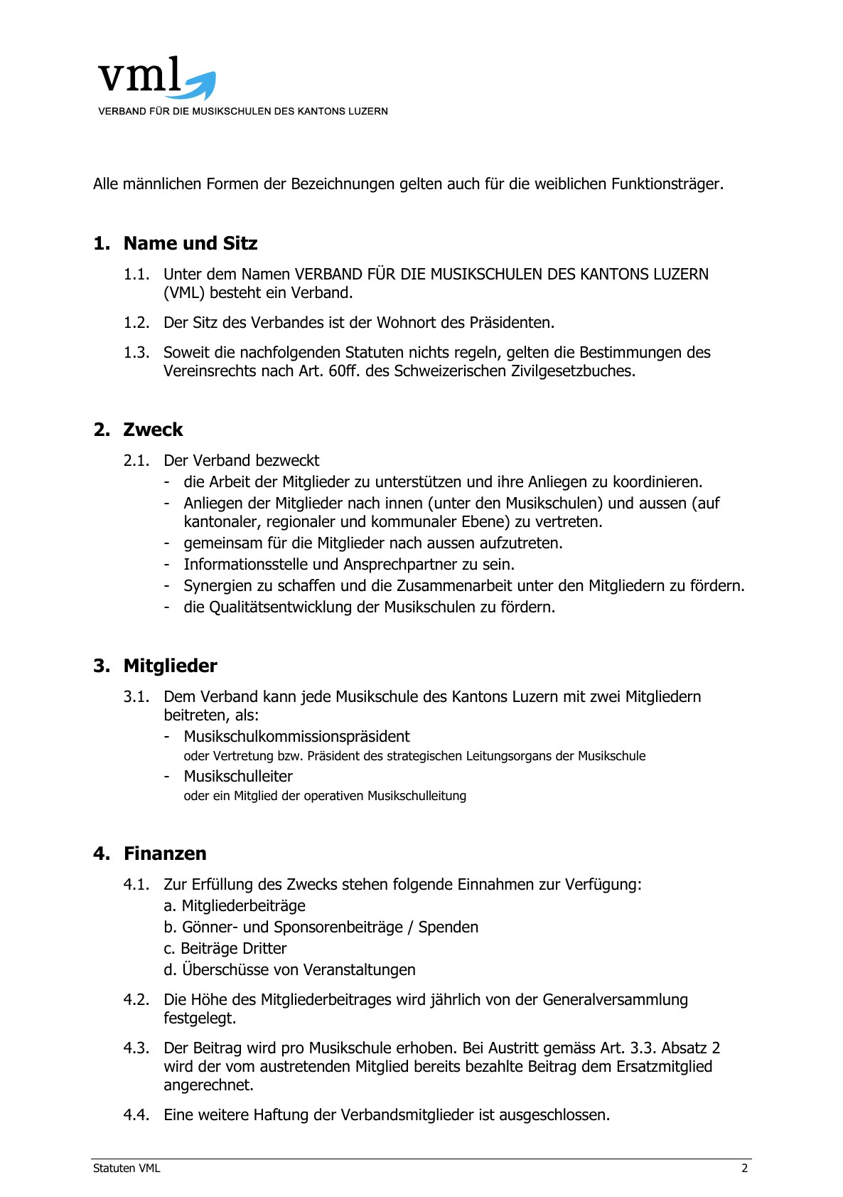 Konsolidierte Fassung der Statuten VML   in Kraft 25.10.2025   Seite 2
